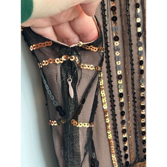 NWT Vijiv Sequin Beaded Vintage Inspired 1920s Dress Brown Black Fringe Size XXL - Picture 3 of 9